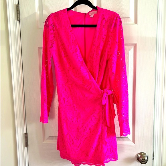 Lilly Pulitzer Dresses & Skirts - Elegant Pink Lace Wrap Romper by LILLY PULITZER size Large